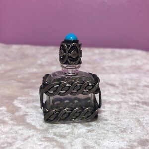 Vintage Small Silver & Blue Glass Bottle Dabber GUC Retro Display Woman’s French